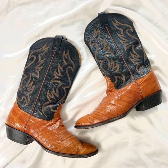 Vintage Nocona Eel Leather Dual Tone Cowboy Boots | USA Made | Exotic 10.5 MENS main image 6